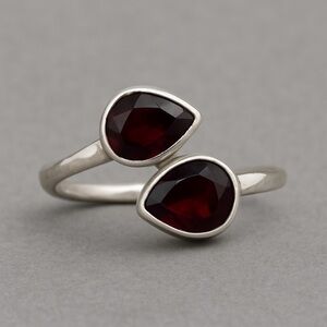 Deep Wine Garnet Open Bypass Ring | Pear-Cut 925 Silver | NWT 7.25 #447